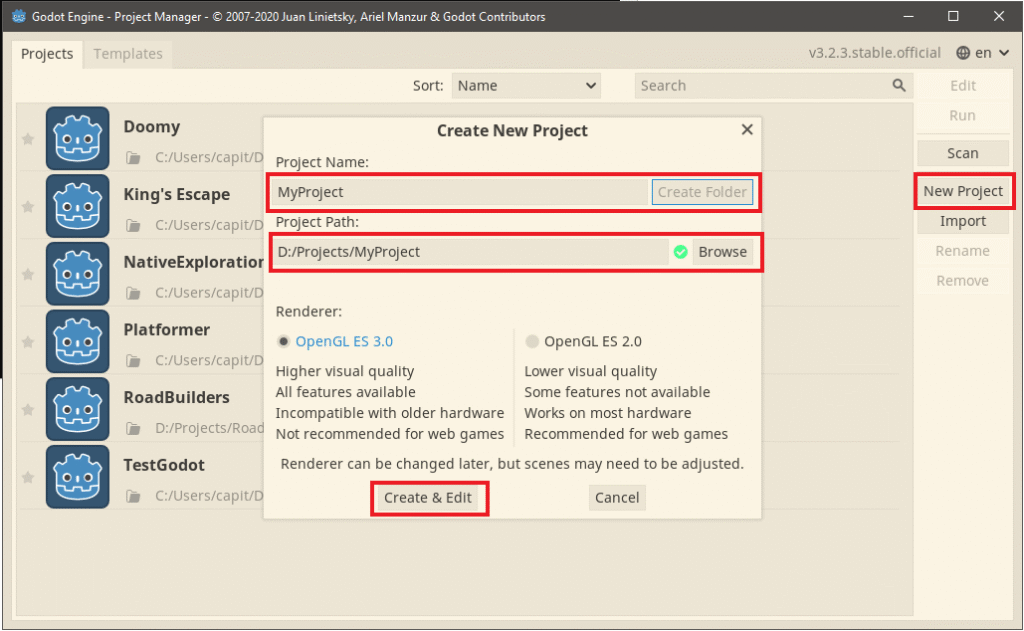 Creating new godot project